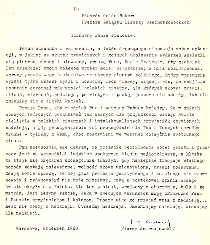 Jerzy Andrzejewski’s letter